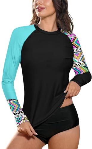 BesserBay Damen UV Shirt Damen Langarm Bademode Rash Guard Tankini UPF 50+ Schwarz Gr. 38 EU/Medium