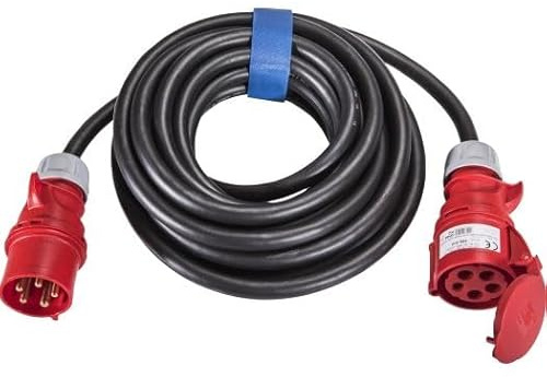 SiRoX CEE-Verlängerung 32 A | 10 m | H07RN-F 5G6 mm² | Gummischlauchleitung | Schwarz | CEE-Stecker & Kupplung 5-polig (IEC 60309) | IP44 | Für Baustelle & Industrie
