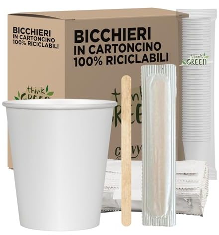 cubex professional® - Kit de 500 vasos reciclables de cartón blancos, 75 ml + 500 paletinas de madera de 9 cm en sobres individuales, para café, agua o bebidas calientes y frías