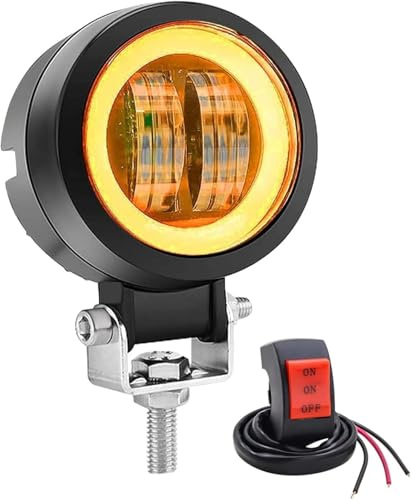 Biqing 2 luci aggiuntive per moto con ambra Angel Eye, rotonde da 3 pollici, 20 W, fari LED per motociclette anteriori 12 V/24 V, faro di lavoro, fendinebbia, luci di giorno per motociclette, DRL, con