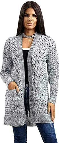 Crazy Girls Womens Crochet Knitted Boyfriend Cardigan, Marl Grey, SM (UK 8-10)