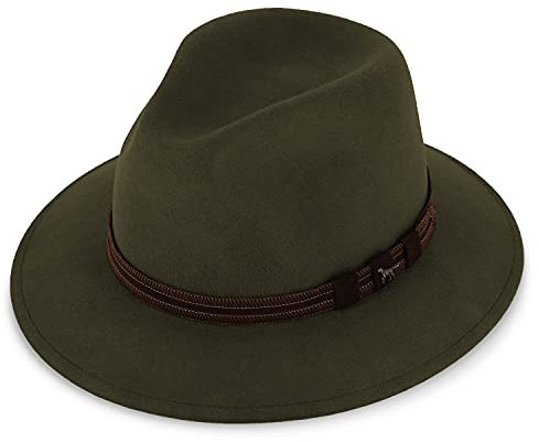 fiebig Clark Traveller Wollfilzhut | Crushable & Waterproof Hut (55-S, Grün)