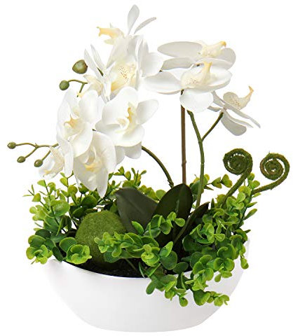 Kunstpflanze Orchideen Künstliche Deko Blumen Kunstblumen Wie Echt Mit Real-Touch Blüten im Keramiktopf Tischdeko Fensterbank Deko, Höhe 35cm, Weiß