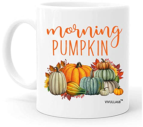 Vivulla68 Tasse à café citrouille du matin, tasse à café d'automne, tasses à thème d'automne, tasses à café d'automne, tasse en forme de citrouille, tasse Hello Fall, cadeau de Thanksgiving