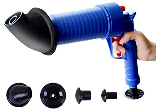 Desatascador de Inodoro, Potente Pistola Manual de Desatascador de Aire, Removedor de Obstrucciones con 4 Cabezales Reemplazables, Bomba Limpiadora de Drenaje de Aire de Alta Presión para Baño, Cocina