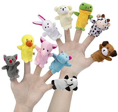 Fingerpuppen Set 10 x Klein Tierfiguren Fingerpuppe Samt Handpuppe, Plüschfigur Story Time Spielzeug Props für Geburtstag Kinder Party Taufe Babyparty Mitbringsel Geschenk