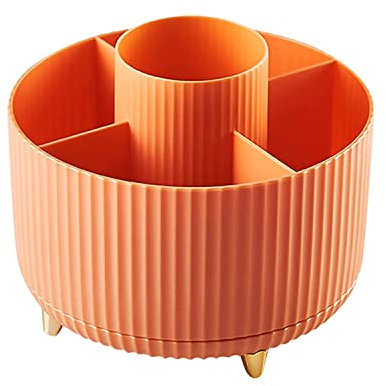 Bekeify Kosmetik Make Up Organizer 360°Drehbarer Pinsel Organizer Multifunktionale Aufbewahrung Tragbare Kosmetikbox für Lippenstift Parfüm Schreibwaren für Ankleidetisch Badezimmer Orange