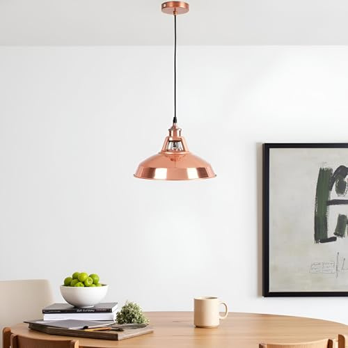 30cm Rose Gold Pendant Ceiling Light Hanging Lamp for Kitchen Dining Room | Lampshade Easy Fit E27 Base Height Adjustable Cable Hanging Light Fitting for Kitchen Living Room Bedroom Restaurant Office