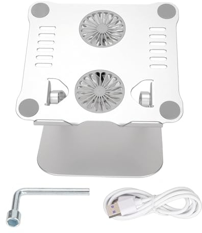 Laptop Cooling Pad Gaming Laptop Cooler, Laptop Fan Cooling Stand with 2 Quiet Cooling Fans for 10 to 17.3in Laptops, Aluminum Alloy, Data Cable, Foldable Adjustable Height(Silver)