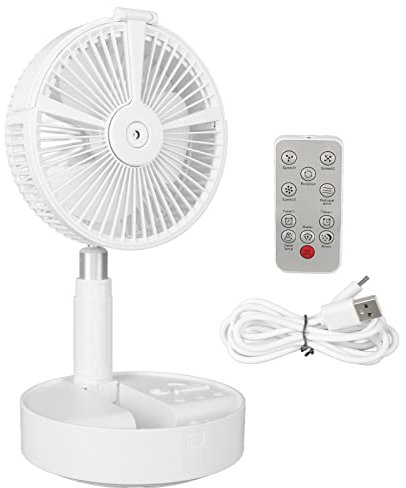 White Desktop Remote-Controlled Foldable Fan with LED Light, USB Charging, Tabletop and Floor Foldable Cooling Fan