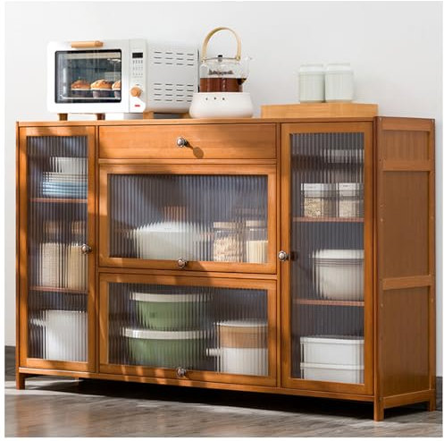 ARMERI küchenschrank, Buffet-Schrank, Bambus Esszimmerschrank, Küchenbuffet mit Türen, Vitrinenschrank mit Schubladen, Buffetschrank für Wohnzimmer, Küche, Esszimmer,A,135×84cm/53×33in