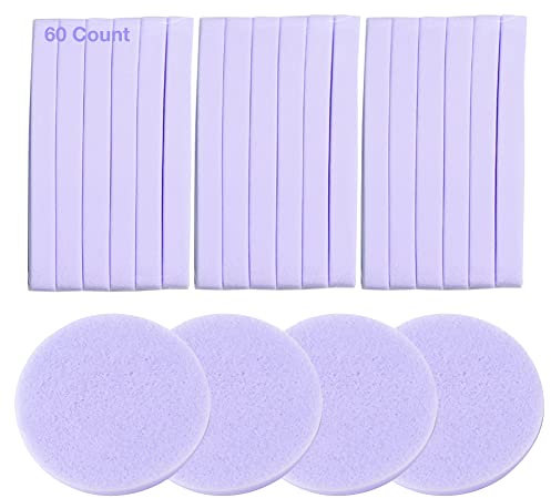Facial Sponge Compressed Makeup Remover 60 Count Wash Pads Round Soft Face Cleansing Sponges for Woman Exfoliating Mask,Makeup Removal,Spa Cleaning,Purple