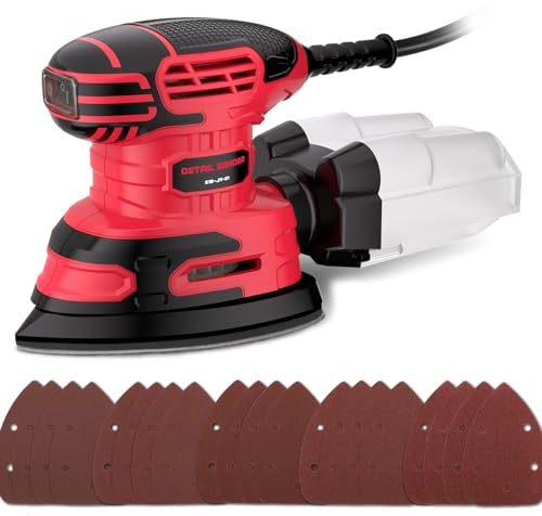 Detail Sander, 13,000 OPM Hand Electric Sander with 20PCS Sanderpapers, 220W Compact Power Sander Includes Dust Collector, for Woodworking Sanding, Polishing