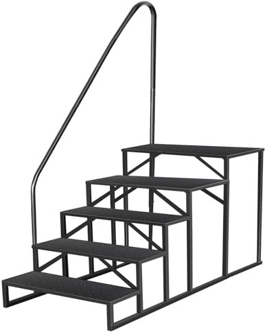 5 Stufen Leitern mit Griff, RV Trittleiter Haustiertreppe, Standtreppe Hocker Kinder aus Stahl Max 300kg, Haushaltsleiter für Spa/Hof/Mobile Home (5 Stufen)