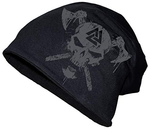 SONS OF ODIN Herren Long Beanie slub Wikinger Totenkopf Skull Krieger Schild Schwert Death
