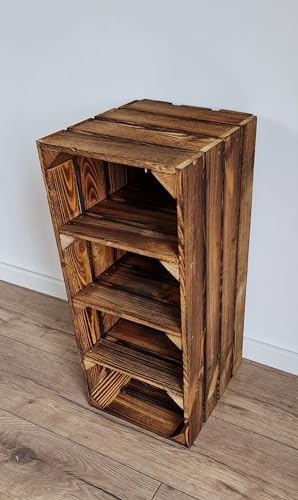 PYXIDAS Scarpiera Alta 2-5 Cassette di Legno per Stoccaggio Corte e Robuste Casse di Legno Pulito-Brucia, Naturale (3 ripiani, Effetto Bruciato)