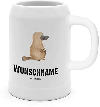 Mr. & Mrs. Panda Personalisierter Bierkrug Schnabeltier Mut - Personalisierte Geschenke, Krug Mit Persönlicher Widmung, Namen, Lebensweisheit, Raodtrip, Arbeit, XXL Wunschname, Namensgravur, 0, Meer