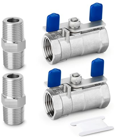 ERGAOBOY 2 PCS 1/2 BSP Female Mini-Ball Valve Shut-Off Switch, 304 Stainless Steel Fittings for Water, air and Industrial use.