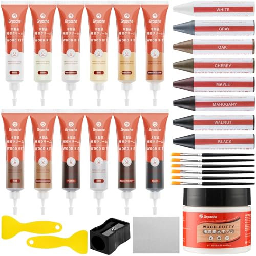 Kit Reparation Parquet, 31 Pièces Pâte de Réparation de Mastic à Bois Réparation de Rayures, Fissures, Trous, Stratifiés, Tableaux, Poteaux de Lit, Restaure Toutes Les Surfaces en Bois