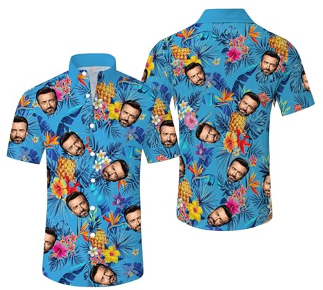 Custom Hawaiian Shirt with Face Pet Picture Funny Hawaiian Shirt with Face Personalized Funny Button Up Shirts for Men