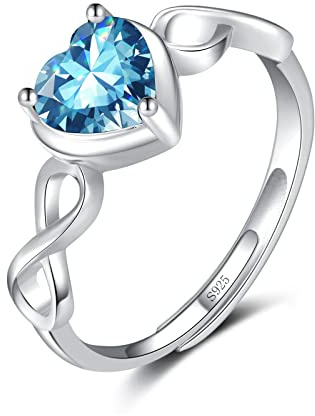 Qings Herz Geburtsstein Ringe für Damen 925 Sterling Silber Verstellbarer Offener Unendlichkeits Engagement Hochzeit Ring mit Zirkonia Geburtstag Weihnachten Schmuck Geschenke für Mutter