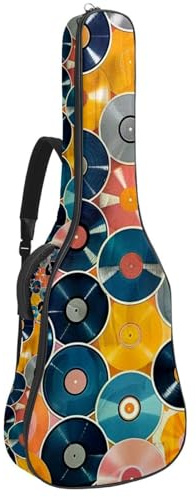 Gitarrentasche für Akustikgitarre, 104 cm, doppelter verstellbarer Schultergurt, Vintage, bunt, Vinyl-Schallplatten-Gitarrenkoffer, wasserdicht, Oxford-Stoff, dicker Schwamm, Bunte Vinyl-Schallplatte
