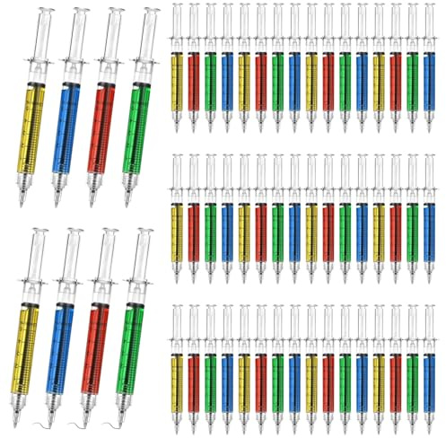 YOFAPA 100 Pcs Syringe Pens Bulk, Retractable Fun Nurse Pens, Multi-Color Novelty Ballpoint Pens, Pretend Party Favors, Nursing School Supplies, Unique Gifts for Nurses, Doctors, Black In