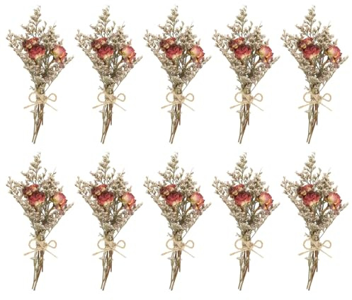 PATIKIL Mazzo di Fiori Secchi Mini, 10pz Rosa Fiore Selvatico Naturale con Stelo Gisofila Boho Pianta Floreale per Artigianato Fai da Te Regalo Matrimonio, Rosso Scuro