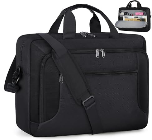 RAINSMORE Laptopväska 15.6 Tum Axelväska Expanderbar Laptop Portfölj Vattentät För Män Och Kvinno Datorväska Med Fack Bärväska Affärsväska Vattenavvisande För Resor Skola Företag Svart