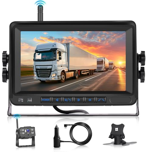 Caméra de Recul sans Fil Numérique Kit, Moniteur IPS 7 Pouces, Caméra de Recul étanche IP68, Vision Nocturne, Super Grand Angle pour Véhicules Commerciaux, SUV et Autres Modèles Conventionnels