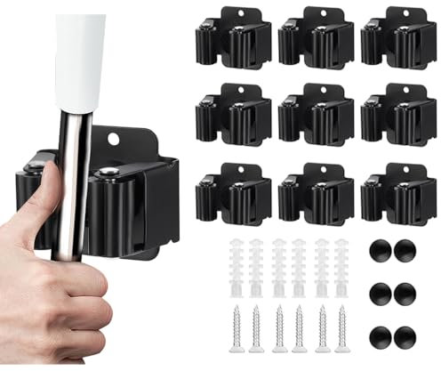 JAMEND CLXP Besen- und Wischmopp-Halter, robuster Gartenwerkzeug-Organizer, Regal, Rechen und Schaufelgriff, Edelstahl-Mopp-Aufhänger, Schrauben zur Wandmontage, Mattschwarz