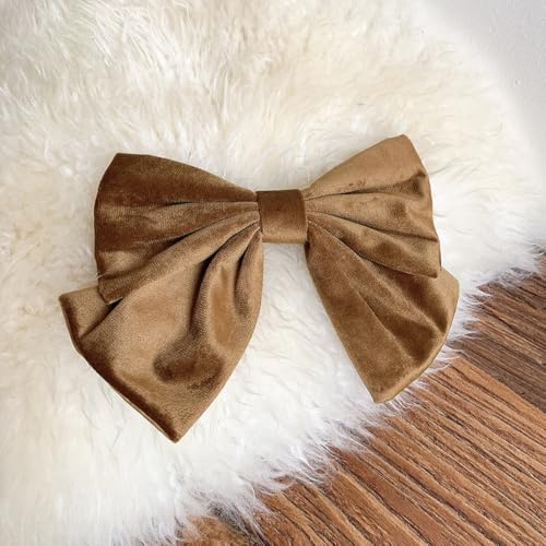 Blausky Große Haarschleifen Clip,Samtschleifen-Haarklammern,Elegante FranzöSischer Haarspange Schleife Haar-Accessoires,Stoff Haarschmuck für Damen,Hochzeit Bankett Täglich,Braun