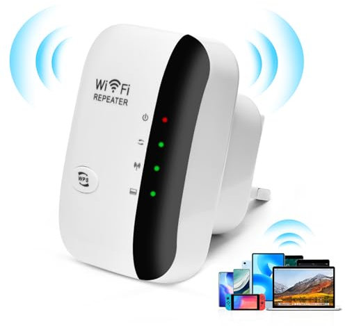 LURICO Amplificador WiFi/Repetidor WiFi 300 Mbit/s 2.4 GHz - Compatible con 802.11 n/b/g - Instalación Sencilla - Cobertura Total de 150 m² - Cifrado WPA2