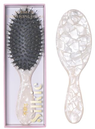 Silkie Acetate Resin Ultimate Smoothing Boar Bristle Brush Shine Detangling Straightening Gloss Natural Wigs Hair Extensions Slick Polish Curly Fine Straight Thick All Hair Frizz Ergonomic (Moonstone)