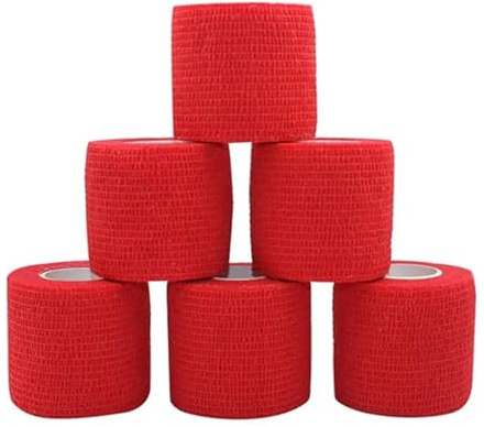 Selbstklebender Verband 5cmx4.5m Haftbandage Selbstklebend für Mensch und Tier, Elastische Fixierbinde Cohesive Bandage Haftbandage für Stretch Sportler, Handgelenk, Knöchel, Pet (6 Rollen/Rot)