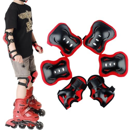 ZYOMVUN Knieschoner Kinder Set, Verstellbare Knieschützer Ellenbogenschoner Handgelenkschoner für Kinder 3-8 Jahre, Skateboard Inlineskates Schützer, Rot