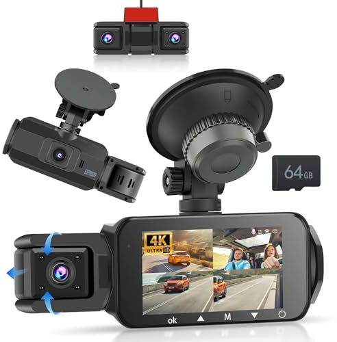 Hikity Dashcam 2K 3 Pollici APP WiFi Control Four Telecamera per Auto Car Camera con Scheda TF da 64G 170°Grandangolo Parcheggio 24H,G-Sensor,Registrazione in Loop Visione Notturna Migliorata