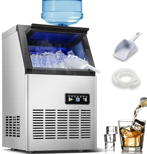 Zomagas 120LBS/24H Commercial Ice Maker Machine, Freestanding Stainless Steel with Adjustable Ice Thickness & LCD Control,40 Cubes/Cycle,Self-Cleaning,Quiet Operation for Home,Restaurant,Bar