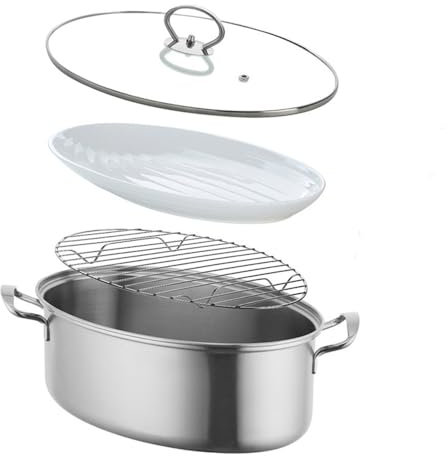 ASumPio Küche Edelstahl Gold Fisch Dampftopf Mit Rack Keramik Platte Suppentopf Multifunktions Oval Meeresfrüchte Kochtopf Kochgeschirr, 8,1-one