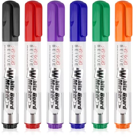 6 Farben Whiteboard Marker, Flipchart Stifte, Whiteboard Stifte Abwischbar | Whiteboard Marker, Flipchart Marker mit 2 mm Rundspitze, Non Permanent Dry Erase Marker für Schule, Büro, Fenster