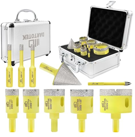 Brocas Diamantadas Juego de 10-6/6/6/20/25/32/35/50mm con Vástago Triangular, Fresa de Biselar 35mm y Broca de Carburo 6mm para Porcelana, Azulejos, Mármol, Granito