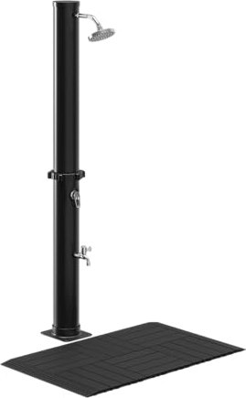 STEELSØN Solardusche Velion 40L mit Boden, Gartendusche Solar, Regendusche Dusche für Garten, Außendusche rund, schwarz