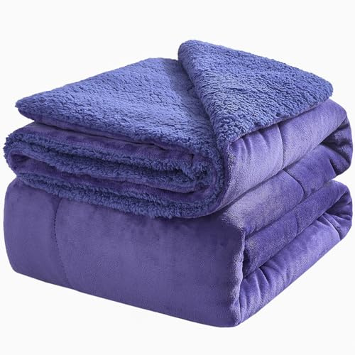 OMERAI Grande Couverture Sherpa 220x240 cm - Plaid d'hiver Épais et Doux Très Grand pour Lit, Couverture Reversible Super Douce pour Canapé, Lavable en Machine, Violet