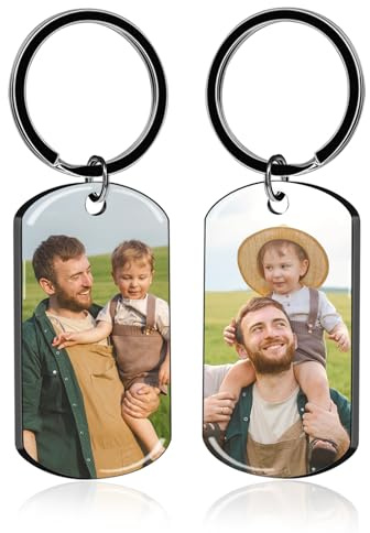 Porte Clef Personnalisable avec Photo - Porte Clé Personnalisé de Gravure Texte et Image Cadeau en Acier Inoxydable pour Homme, Femme, Couple, Amis et Famille