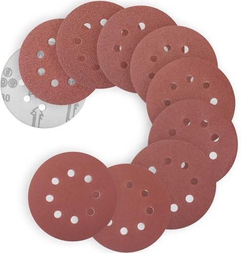 YoiYee Coarse to Very Fine 125mm 8-Hole Aluminium Oxide Abrasive Sanding Discs, P60/P80/100/120/150/180/240/320/400 for Orbital Sanders, 45-Pack (5pcs/grit)