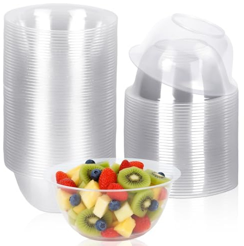 Aramanara 100 Pcs 230 ml Small Plastic Bowls, Clear Mini Dessert Bowls, Round Reusable Appetizer Cup for Party Dessert Pudding Mousse Fruit(10.5 x 4.5 cm)