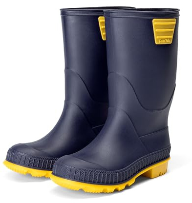 DREAM PAIRS Kids Rain Boots Easy-On Lightweight Non-Slip Outsole for Boys & Girls Outdoor Rainy Day Play,Size 6 Big Kid,Navy/Yellow,KKUMRB2506