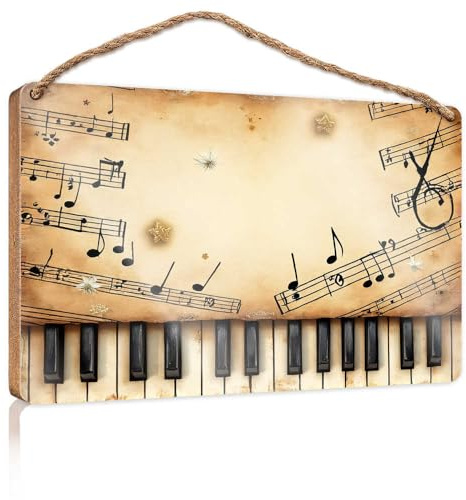 Wood Signs Decor Music Notes And Piano Keys Background Wooden Sign The Room Decorations Front Door Hanging Decor(23X35CM)