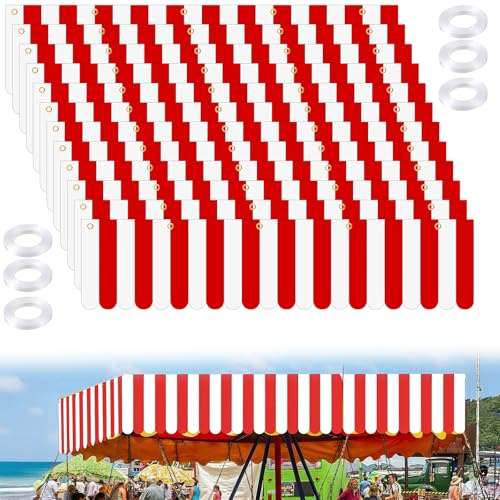 Oqqlin 12 Pcs Carnival Tent, 78.7 x 9.8 Inch Circus Tent Decoration Red and White Stripes Carnival Hanging Decorations with Ropes for Circus, School, Birthday, Party