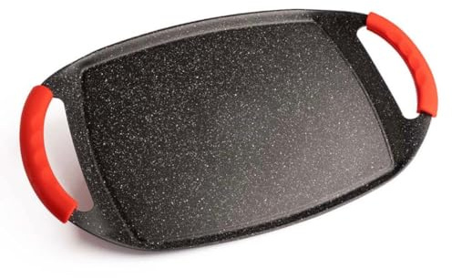 DE ROSA SHOP Padella Bistecchiera Antiaderente, 47cm in Alluminio Pressofuso, Rivestimento Effetto Marmo, Griglia Induzione per Carne, Pesce e Verdure.